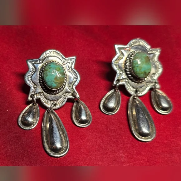 Vintage Native American Navajo turquoise and sterling silver dangle earrings - Picture 1 of 4